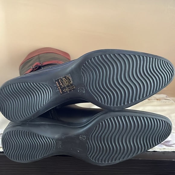 SOFFIA | BLACK RED PATCHWORK PRINTED LEATHER KNEE BOOTS(044S) - Picture 4 of 6